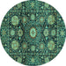 Round Abstract Turquoise Modern Rug, abs3911turq