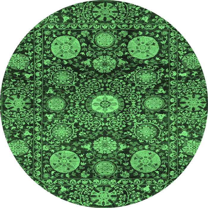 Round Abstract Emerald Green Modern Rug, abs3911emgrn