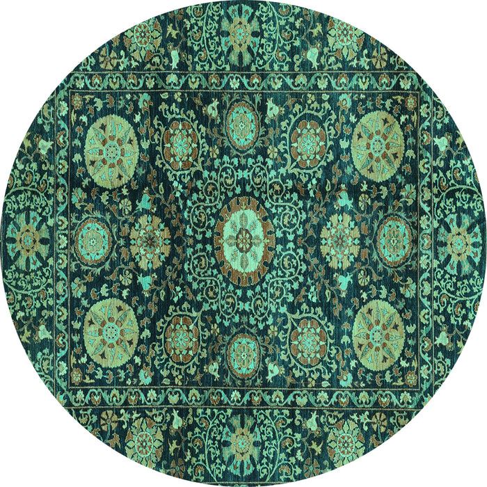 Round Machine Washable Abstract Turquoise Modern Area Rugs, wshabs3911turq