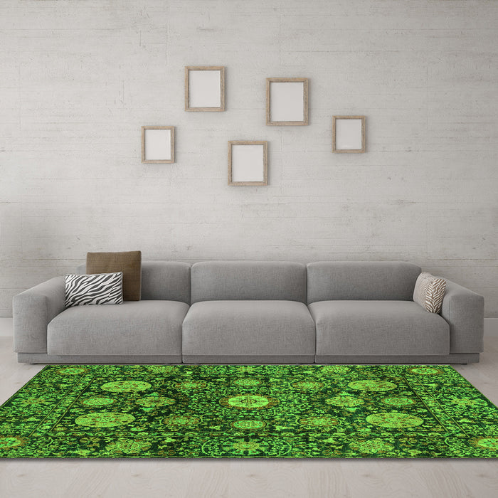 Machine Washable Abstract Green Modern Area Rugs in a Living Room,, wshabs3911grn