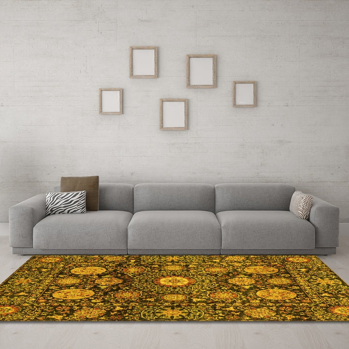 Machine Washable Abstract Yellow Modern Rug in a Living Room, wshabs3911yw