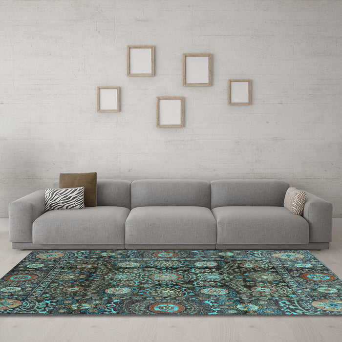 Machine Washable Oriental Light Blue Traditional Rug in a Living Room, wshabs3912lblu