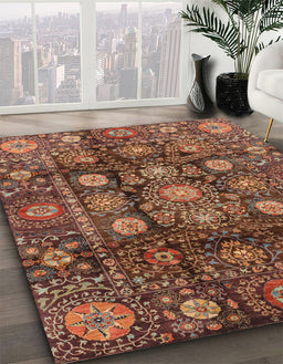 Abstract Saffron Red Oriental Rug in Family Room, abs3912