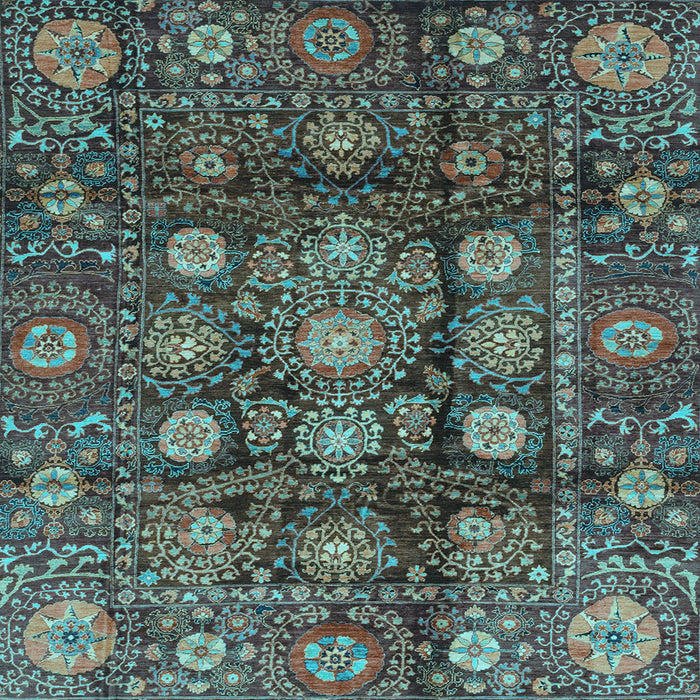 Square Machine Washable Oriental Light Blue Traditional Rug, wshabs3912lblu