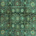 Square Machine Washable Oriental Turquoise Traditional Area Rugs, wshabs3912turq