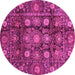 Round Machine Washable Oriental Pink Traditional Rug, wshabs3912pnk