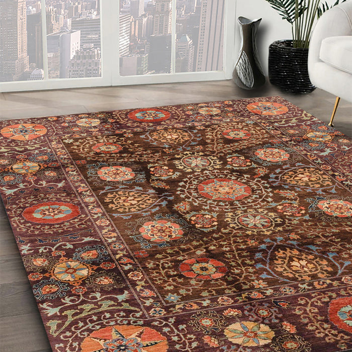 Machine Washable Abstract Saffron Red Rug in a Family Room, wshabs3912
