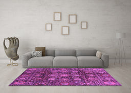 Machine Washable Oriental Purple Traditional Area Rugs in a Living Room, wshabs3912pur