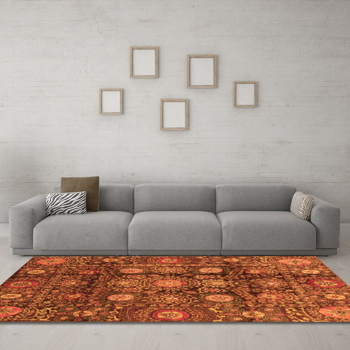 Machine Washable Oriental Orange Traditional Area Rugs in a Living Room, wshabs3912org