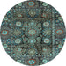 Round Oriental Light Blue Traditional Rug, abs3912lblu