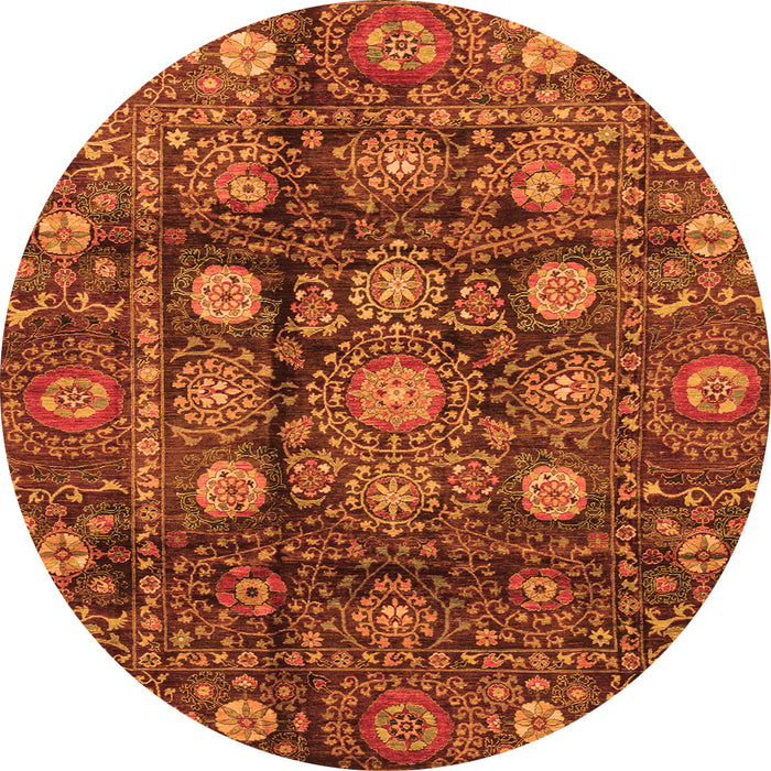 Round Machine Washable Oriental Orange Traditional Area Rugs, wshabs3912org