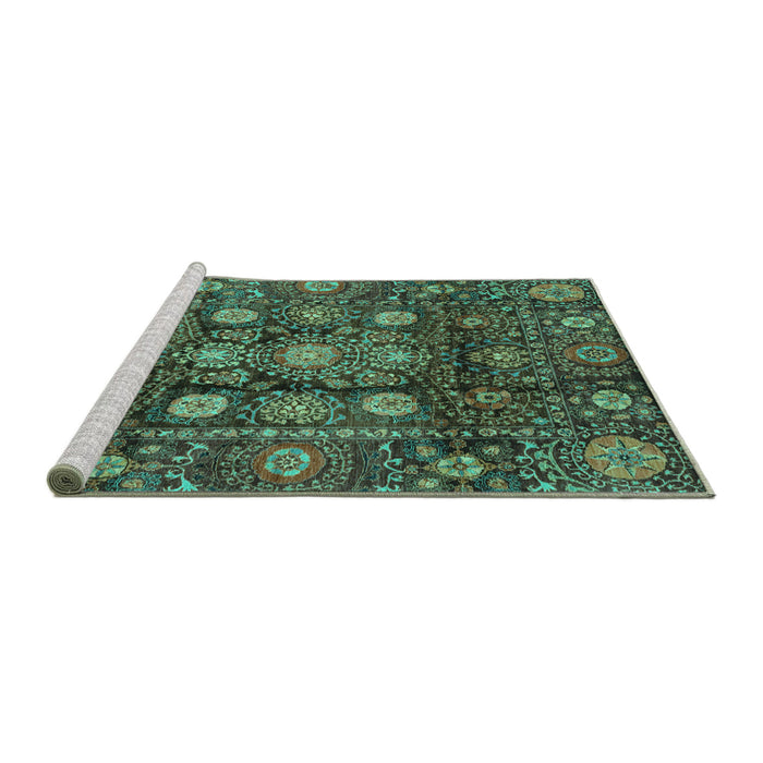 Sideview of Machine Washable Oriental Turquoise Traditional Area Rugs, wshabs3912turq