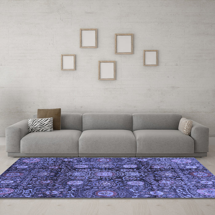 Machine Washable Oriental Blue Traditional Rug in a Living Room, wshabs3912blu