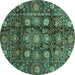 Round Machine Washable Oriental Turquoise Traditional Area Rugs, wshabs3912turq