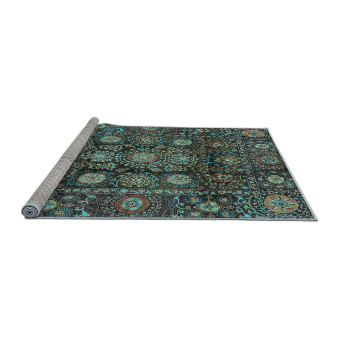 Sideview of Machine Washable Oriental Light Blue Traditional Rug, wshabs3912lblu