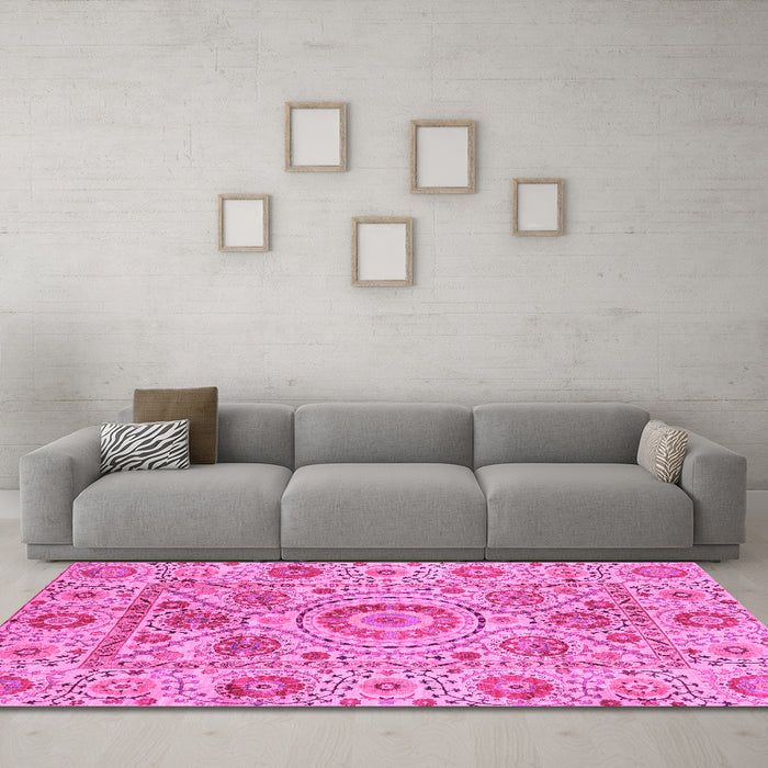 Machine Washable Abstract Pink Modern Rug in a Living Room, wshabs3913pnk