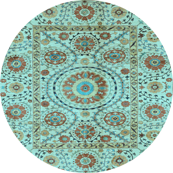 Round Abstract Light Blue Modern Rug, abs3913lblu
