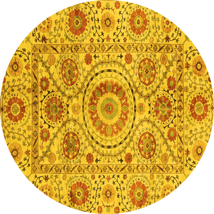 Round Abstract Yellow Modern Rug, abs3913yw
