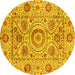 Round Abstract Yellow Modern Rug, abs3913yw