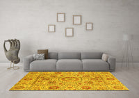 Machine Washable Abstract Yellow Modern Rug, wshabs3913yw