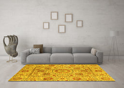 Machine Washable Abstract Yellow Modern Rug in a Living Room, wshabs3913yw