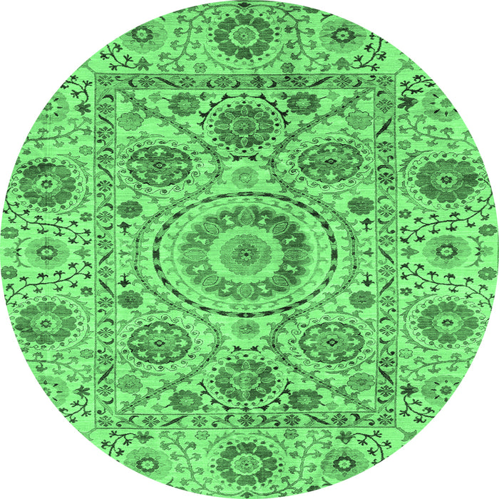 Round Machine Washable Abstract Emerald Green Modern Area Rugs, wshabs3913emgrn