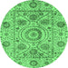 Round Machine Washable Abstract Emerald Green Modern Area Rugs, wshabs3913emgrn