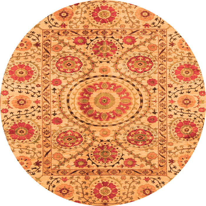 Round Machine Washable Abstract Orange Modern Area Rugs, wshabs3913org