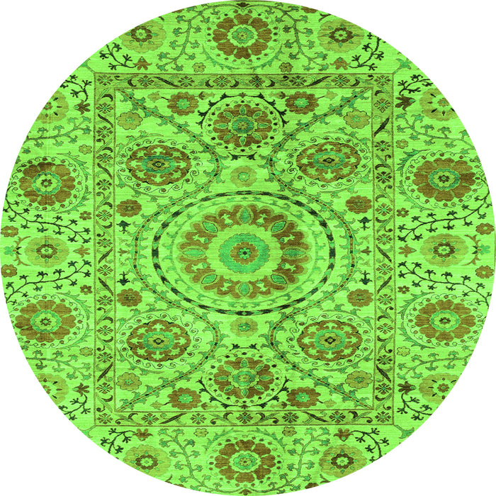 Round Machine Washable Abstract Green Modern Area Rugs, wshabs3913grn