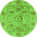 Round Machine Washable Abstract Green Modern Area Rugs, wshabs3913grn