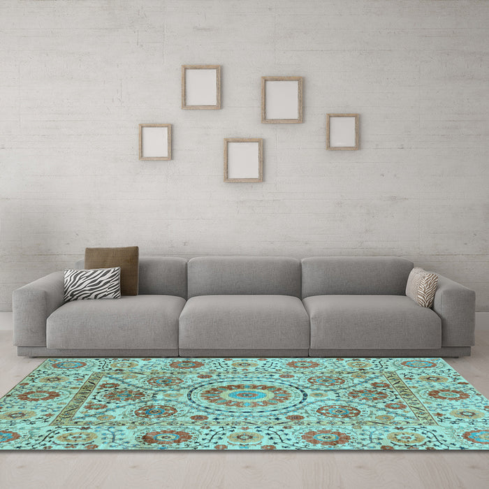Machine Washable Abstract Light Blue Modern Rug in a Living Room, wshabs3913lblu
