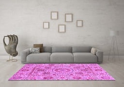 Machine Washable Abstract Purple Modern Area Rugs in a Living Room, wshabs3913pur