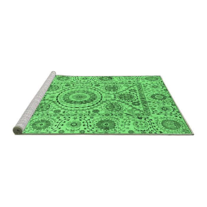 Sideview of Machine Washable Abstract Emerald Green Modern Area Rugs, wshabs3913emgrn