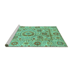 Sideview of Machine Washable Abstract Turquoise Modern Area Rugs, wshabs3913turq