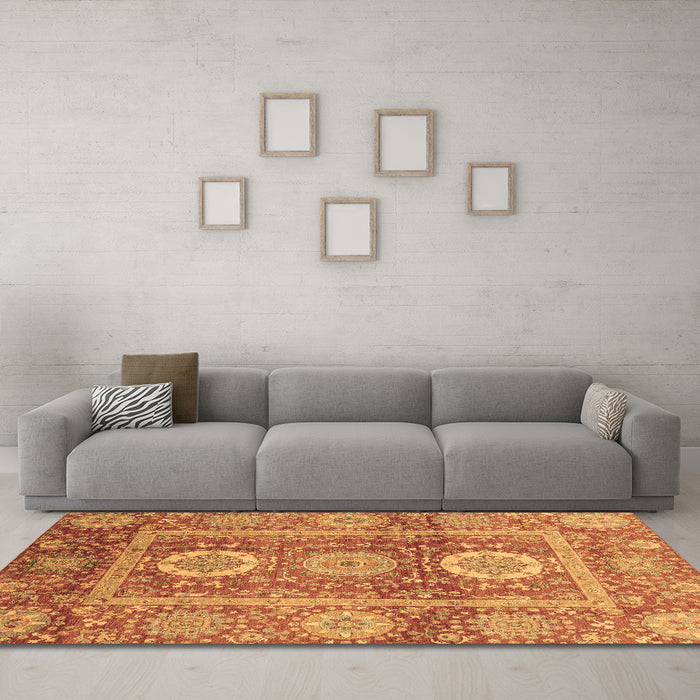 Machine Washable Abstract Brown Modern Rug in a Living Room,, wshabs3914brn