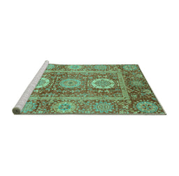 Sideview of Machine Washable Abstract Turquoise Modern Area Rugs, wshabs3914turq