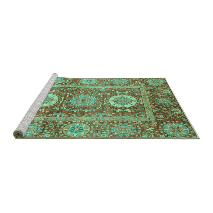 Sideview of Machine Washable Abstract Turquoise Modern Area Rugs, wshabs3914turq