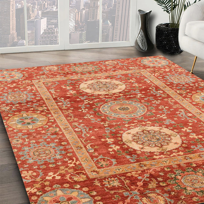 Abstract Brown Sand Brown Modern Rug in Family Room, abs3914