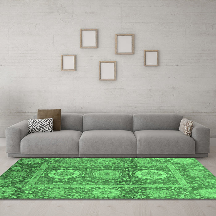 Machine Washable Abstract Emerald Green Modern Area Rugs in a Living Room,, wshabs3914emgrn