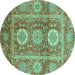 Round Abstract Turquoise Modern Rug, abs3914turq