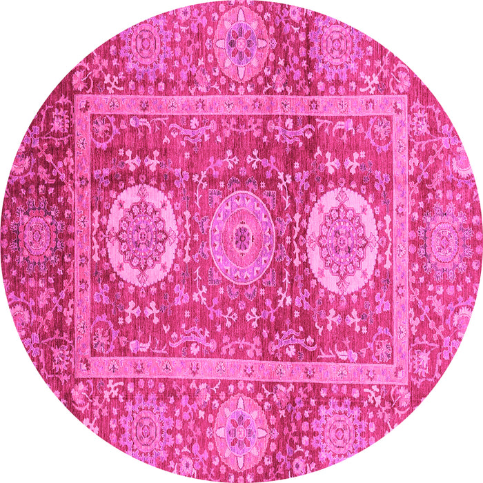 Round Machine Washable Abstract Pink Modern Rug, wshabs3914pnk