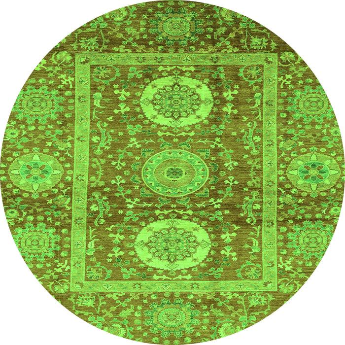 Round Machine Washable Abstract Green Modern Area Rugs, wshabs3914grn