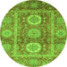 Round Machine Washable Abstract Green Modern Area Rugs, wshabs3914grn