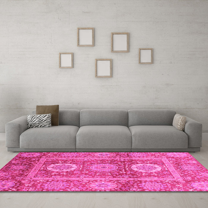 Machine Washable Abstract Pink Modern Rug in a Living Room, wshabs3914pnk