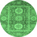 Round Machine Washable Abstract Emerald Green Modern Area Rugs, wshabs3914emgrn