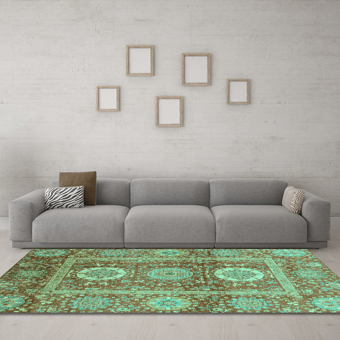 Machine Washable Abstract Turquoise Modern Area Rugs in a Living Room,, wshabs3914turq