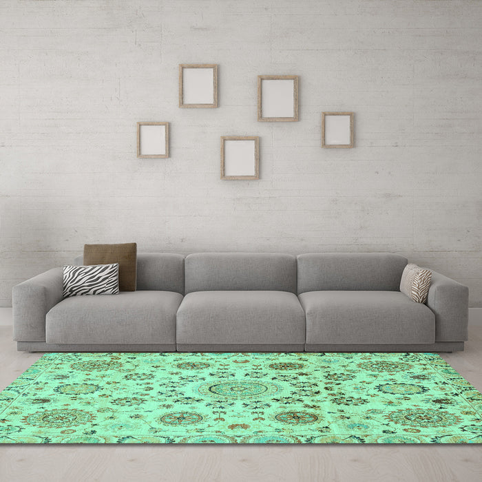 Machine Washable Abstract Turquoise Modern Area Rugs in a Living Room,, wshabs3915turq
