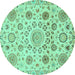 Round Machine Washable Abstract Turquoise Modern Area Rugs, wshabs3915turq