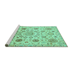 Sideview of Machine Washable Abstract Turquoise Modern Area Rugs, wshabs3915turq