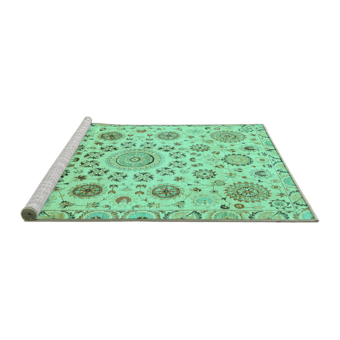 Sideview of Machine Washable Abstract Turquoise Modern Area Rugs, wshabs3915turq